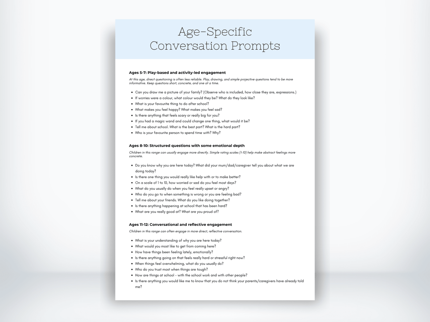 Age-Specific Conversation Prompts PDF - My Thriving Mind