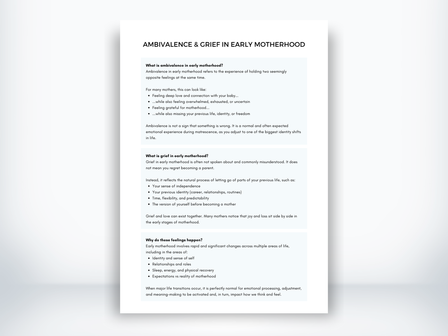 Ambivalence and Grief In Early Motherhood Handout PDF