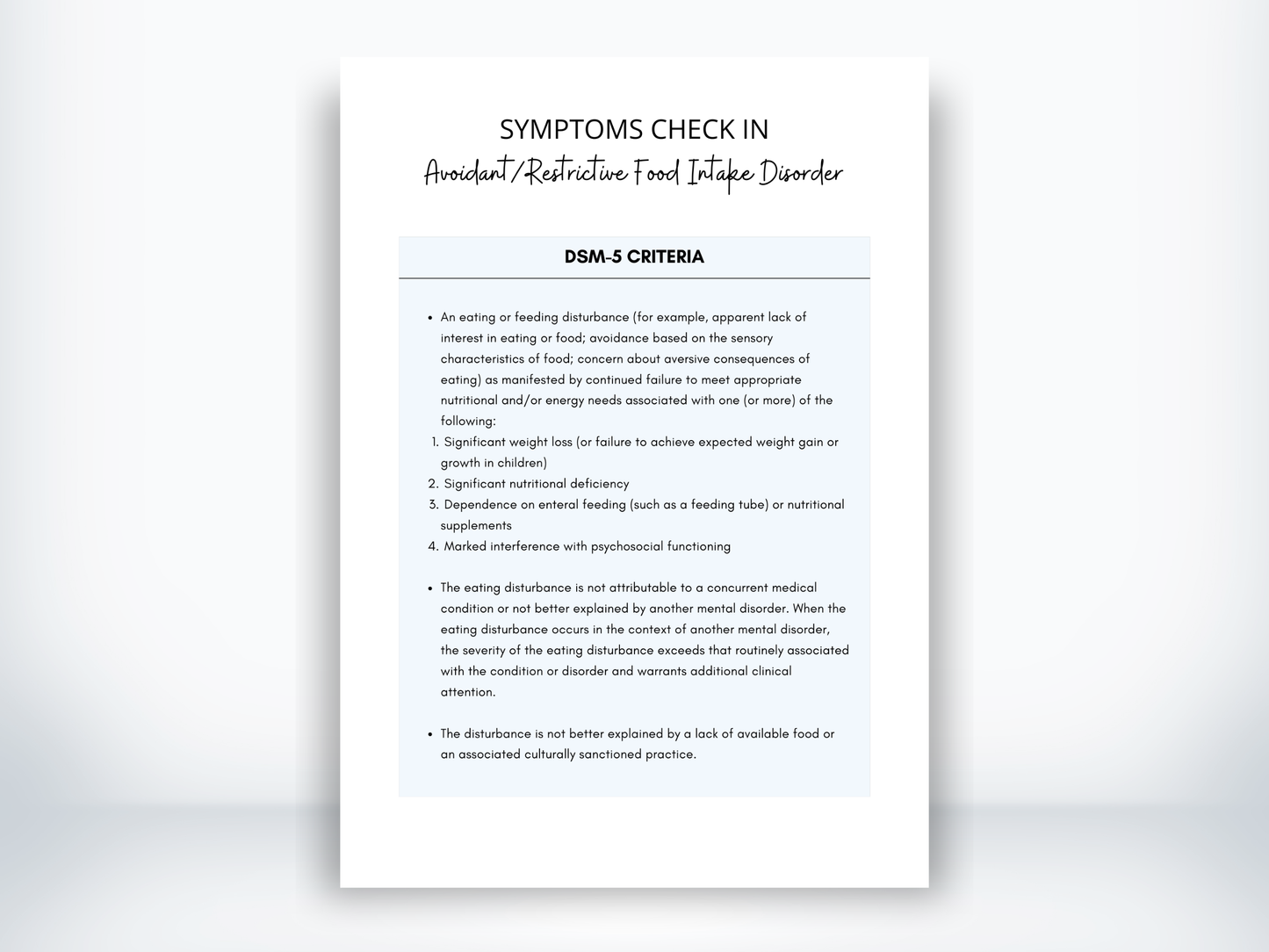 Avoidant Restrictive Food Intake Disorder Symptoms PDF