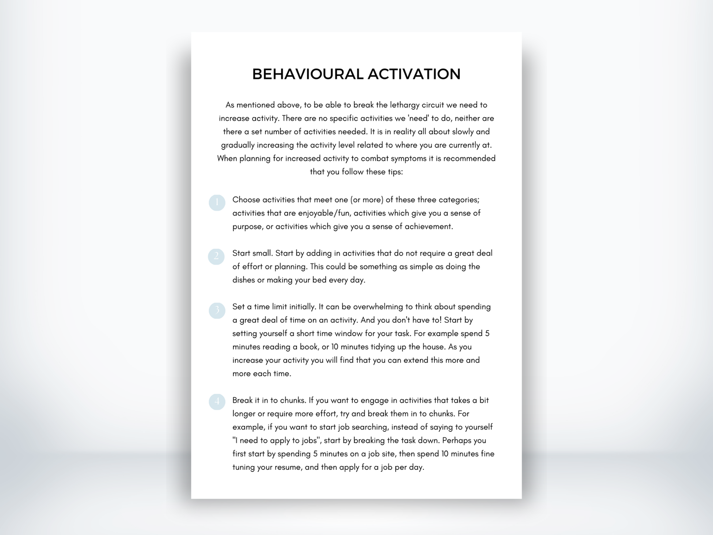 Behavioural Activation Worksheet PDF