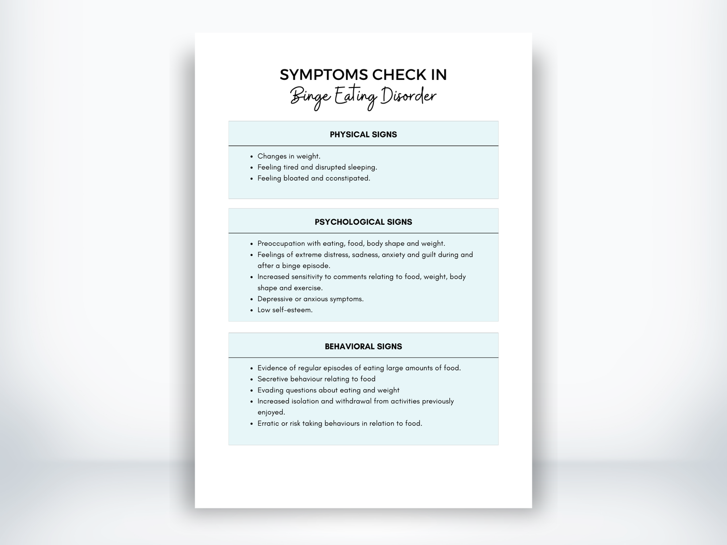 Binge Eating Disorder Symptoms PDF