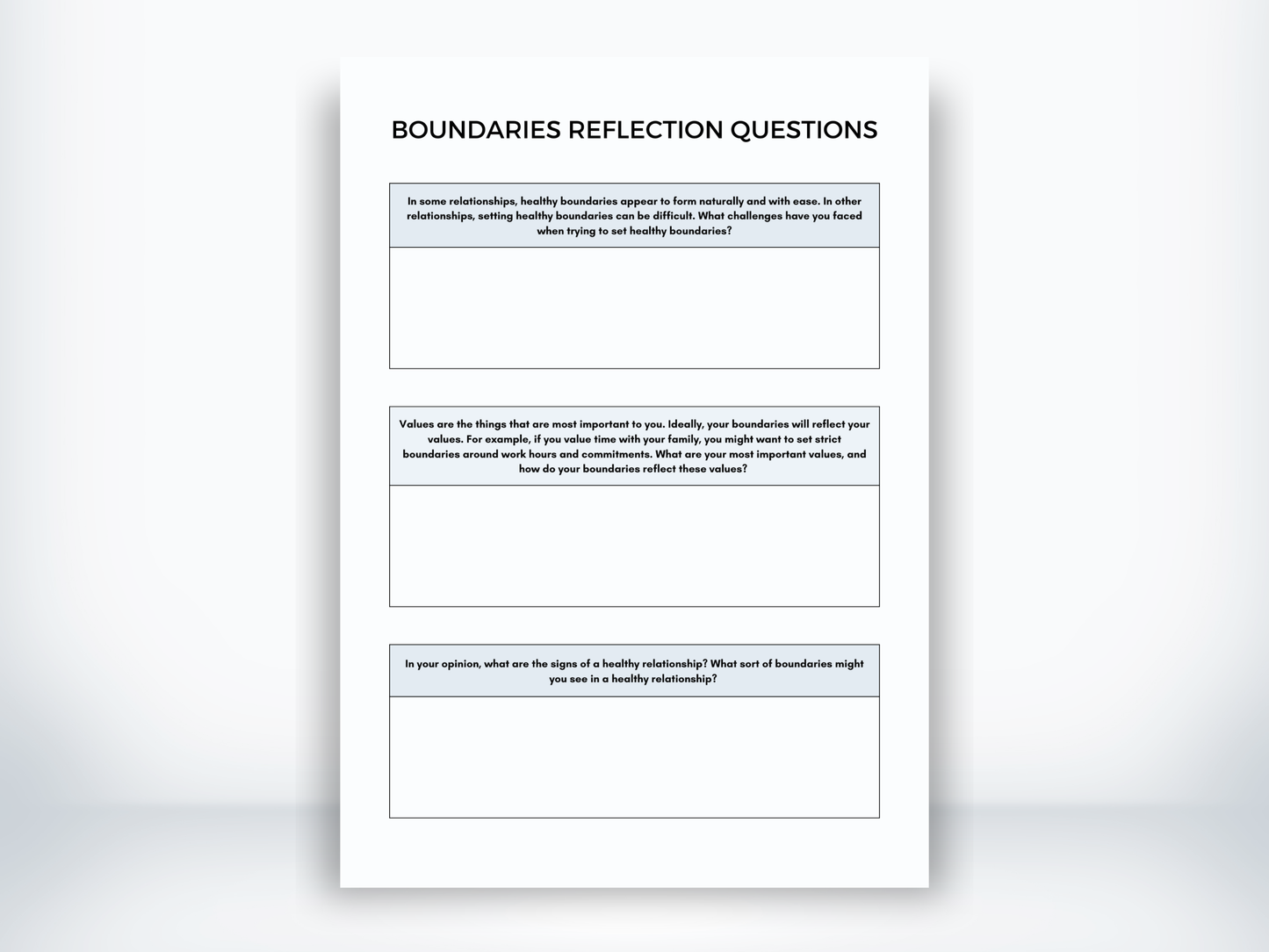 Boundaries Reflection Questions PDF