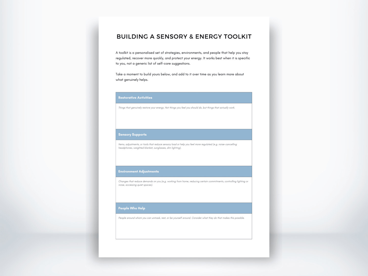 Building a Sensory & Energy Toolkit PDF - My Thriving Mind