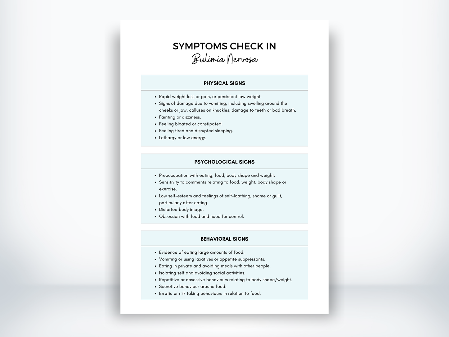Bulimia Nervosa Symptoms PDF