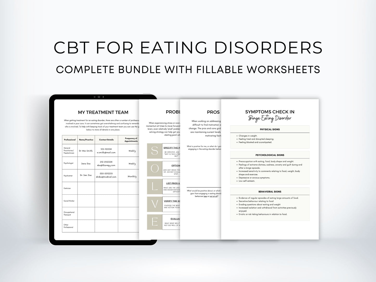 CBT for Eating Disorders Worksheets