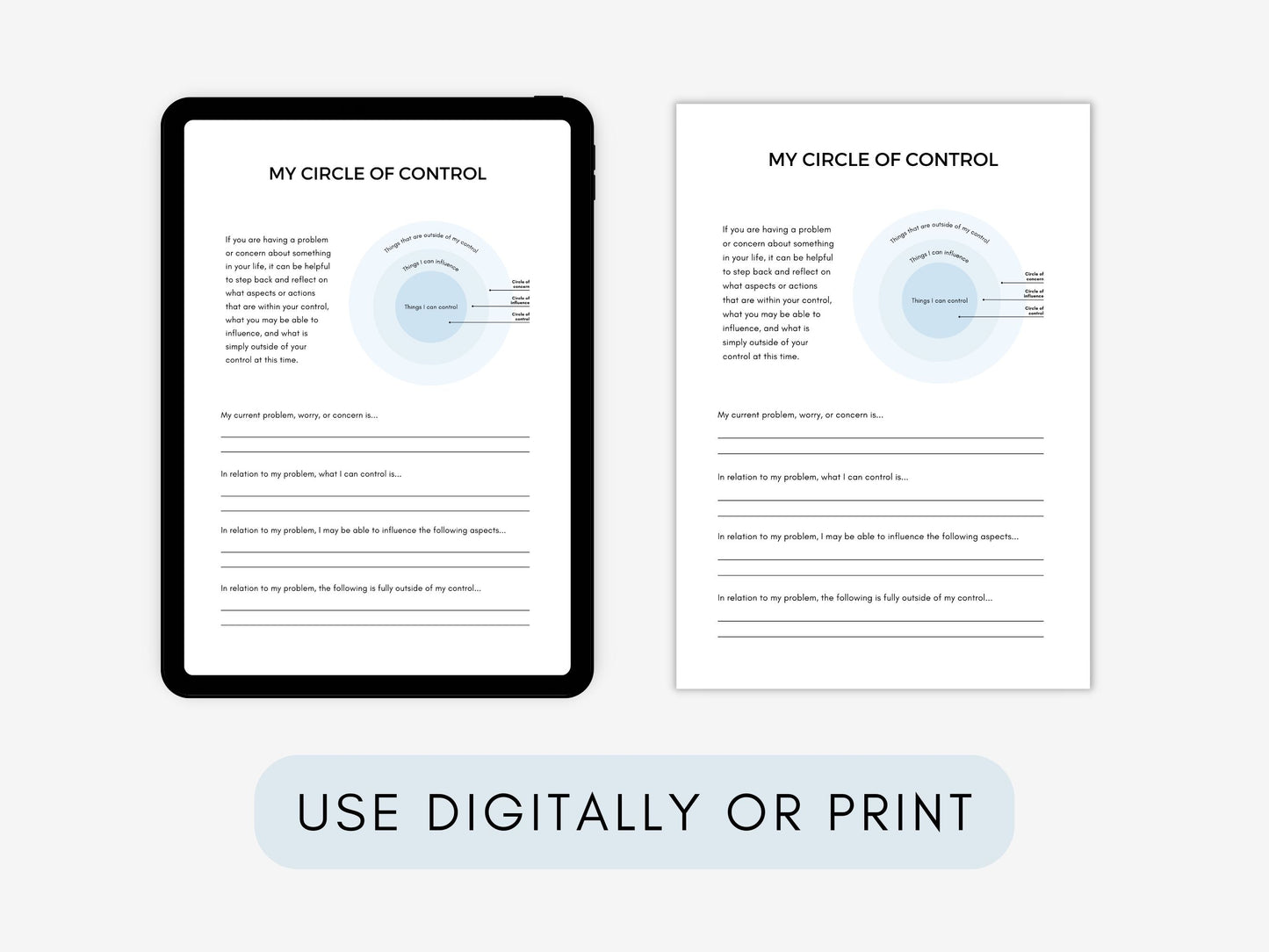 Circle of Control Worksheets