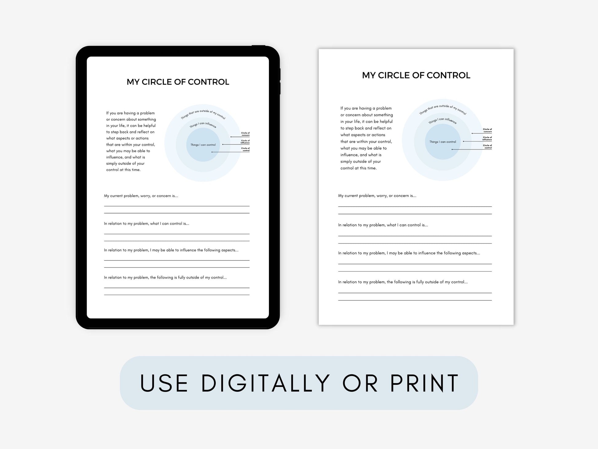 Circle of Control Worksheets