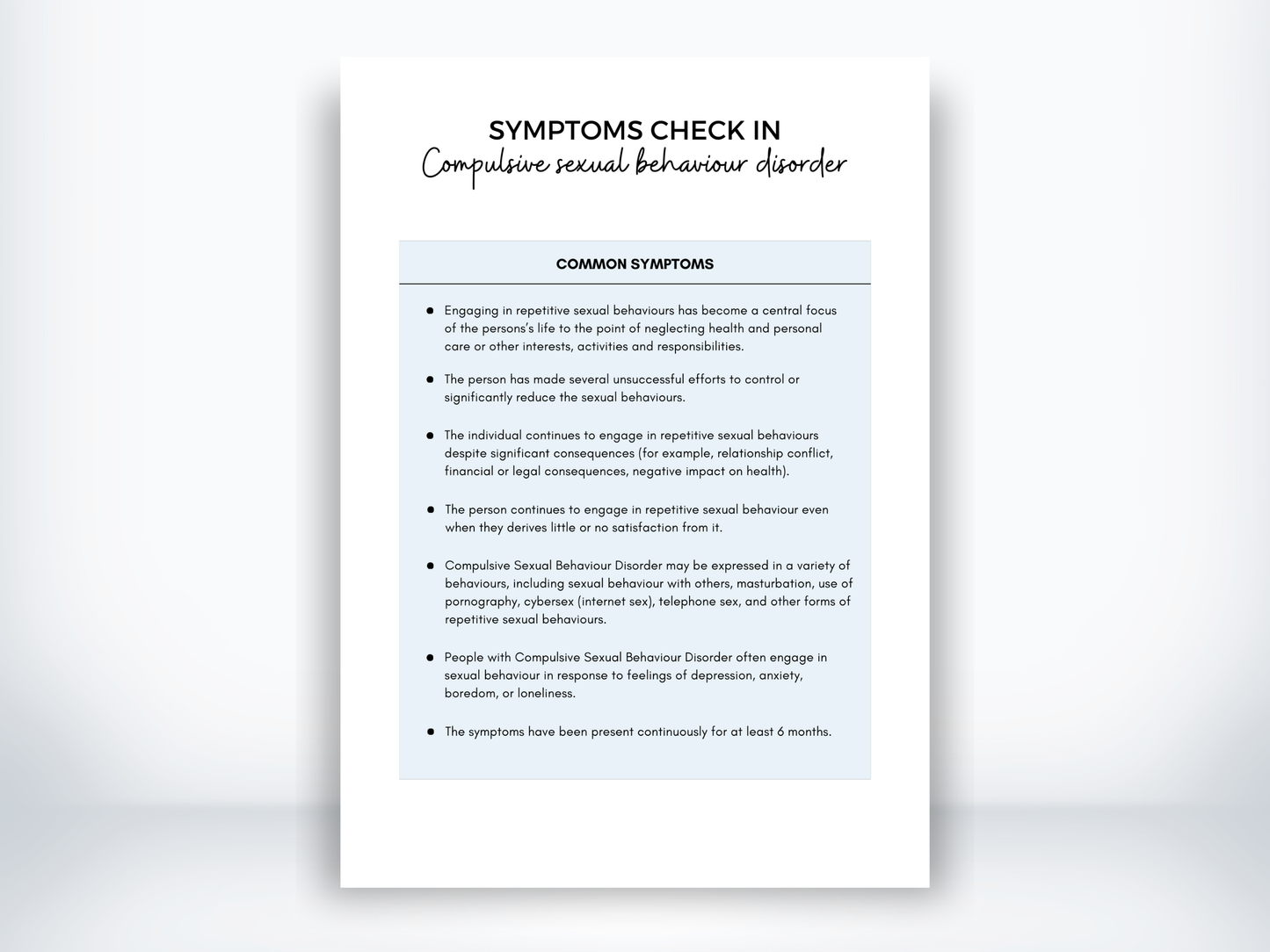 Compulsive Sexual Behaviour Disorder Symptoms PDF