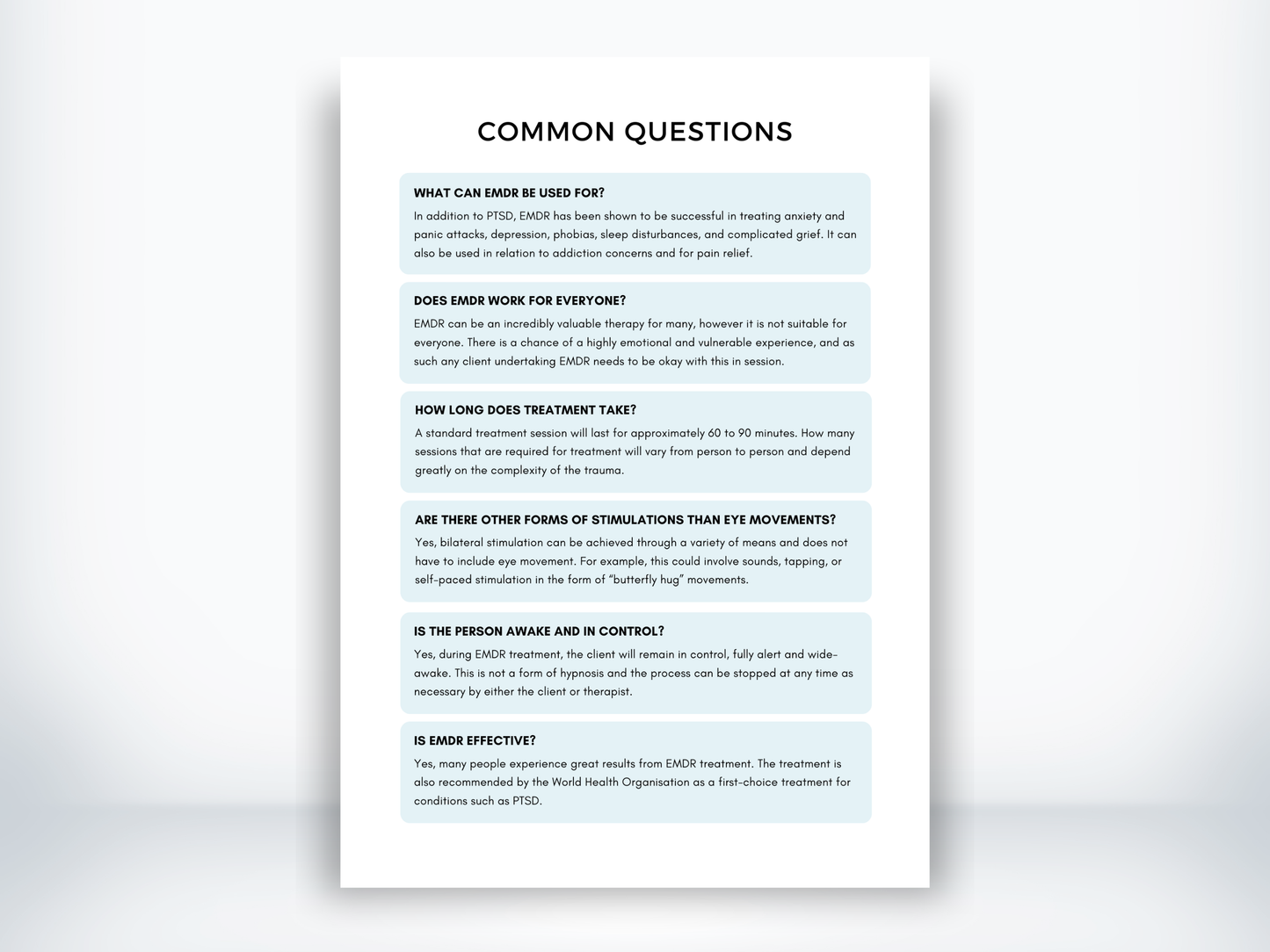 EMDR Frequently Asked Questions PDF