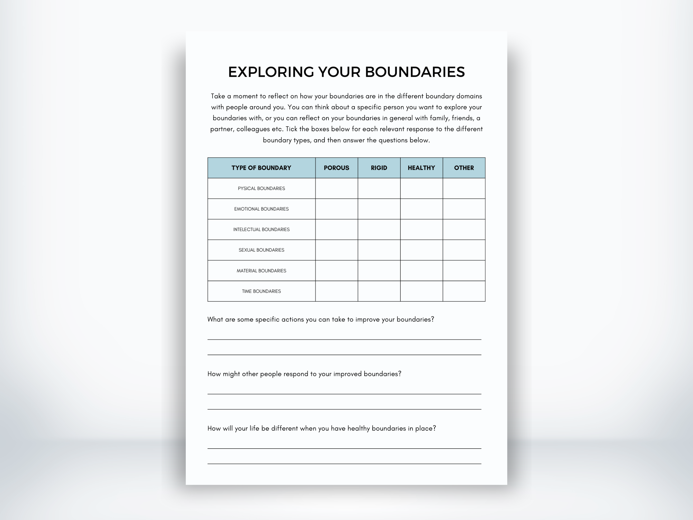 Exploring Your Boundaries Worksheet PDF – My Thriving Mind