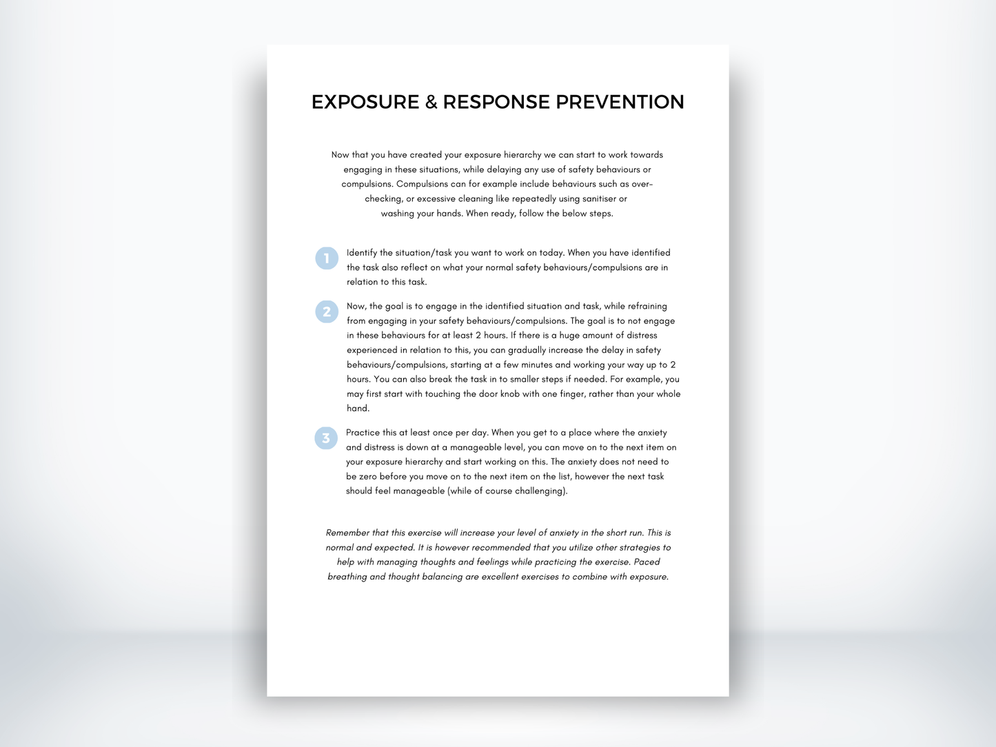 Exposure and Response Prevention Worksheet PDF