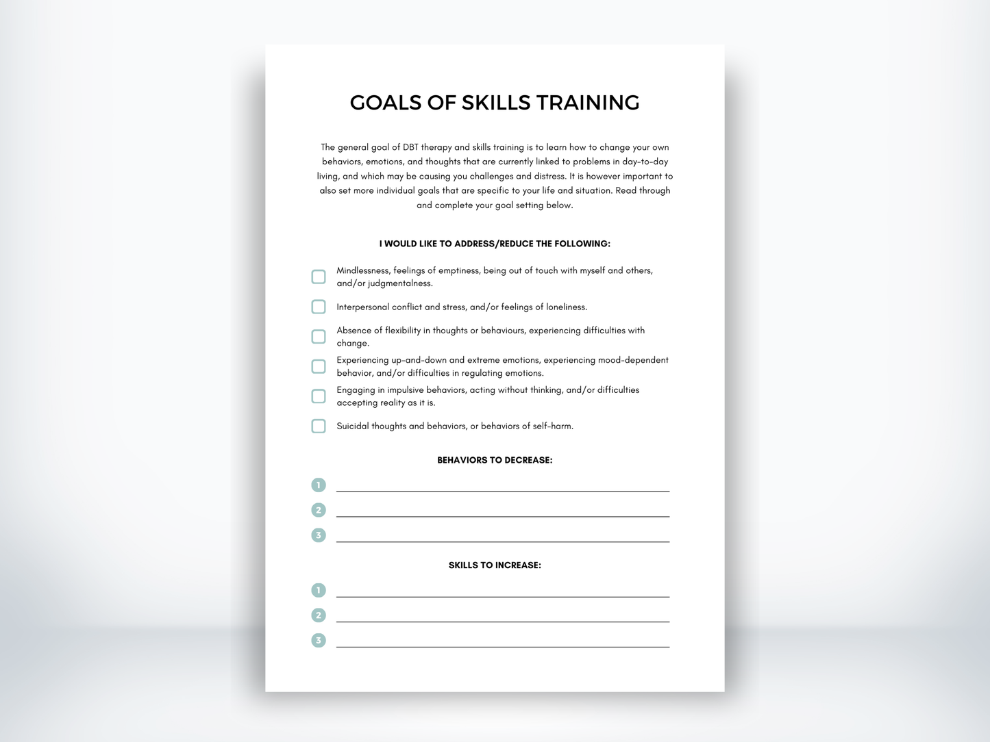 Goals of Skills Training in DBT PDF