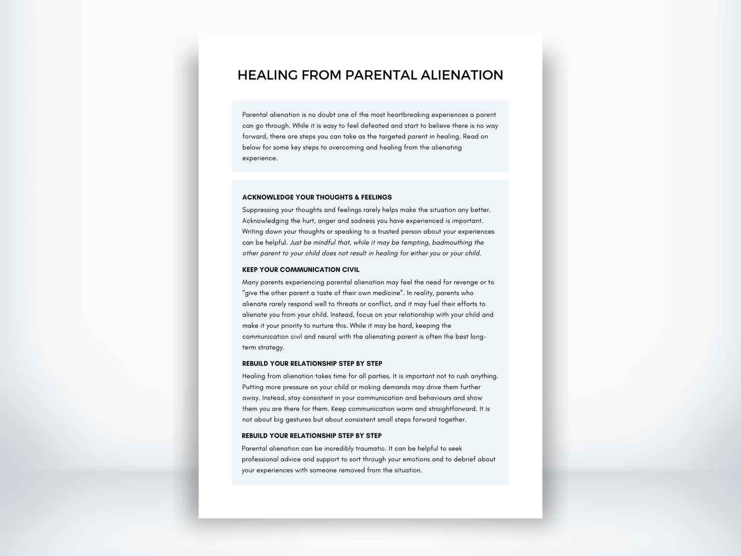 Healing From Parental Alienation Handout PDF