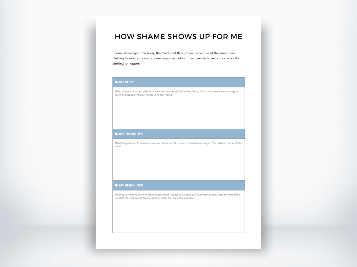 How Shame Shows Up For Me PDF - My Thriving Mind