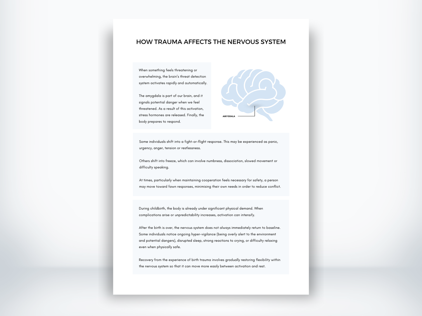 How Trauma Affects The Nervous System Handout PDF
