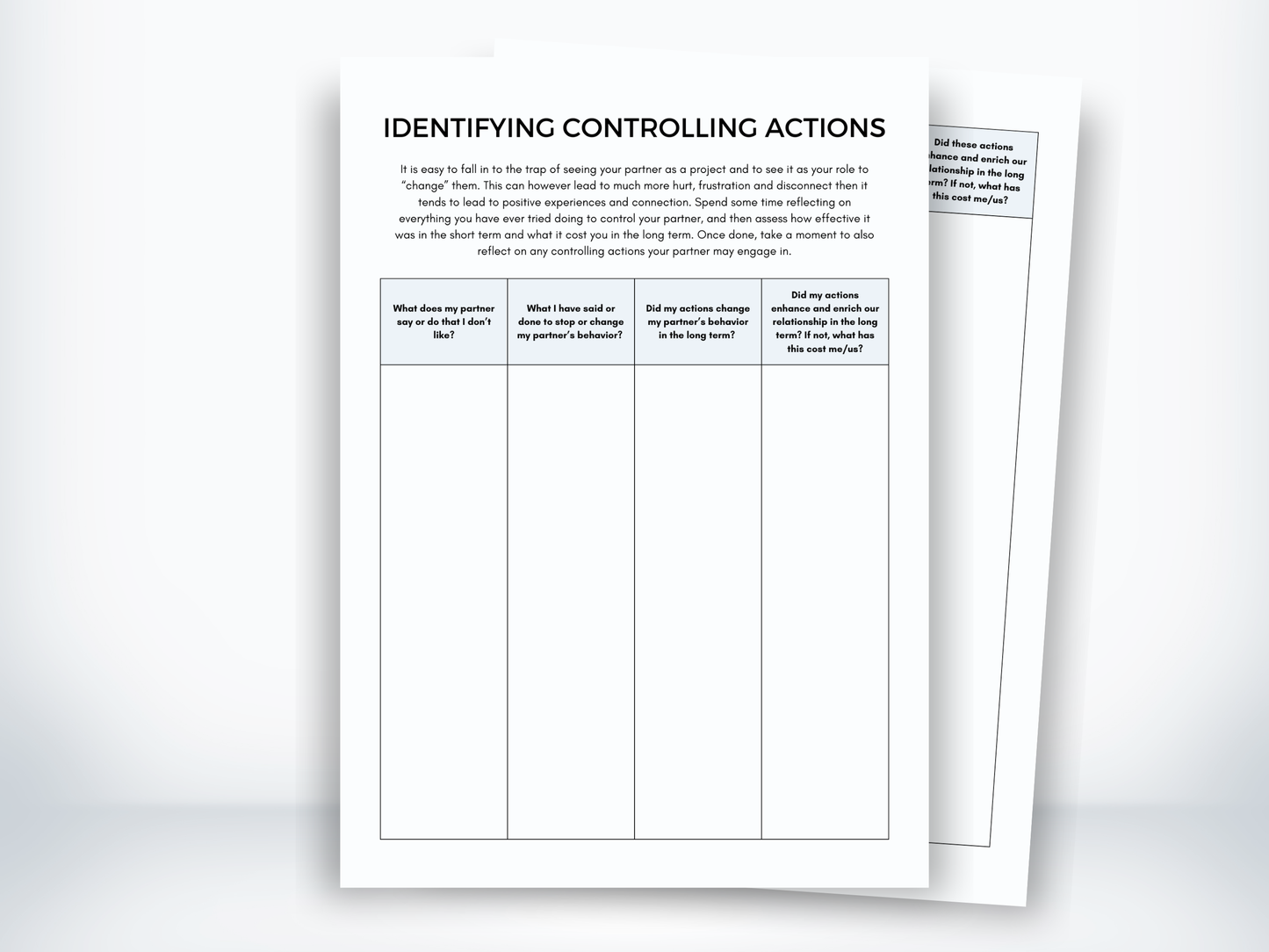 Identifying Controlling Actions Worksheet PDF
