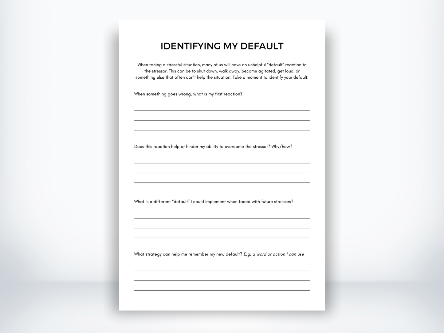 Identifying My Default Reaction to Stress PDF