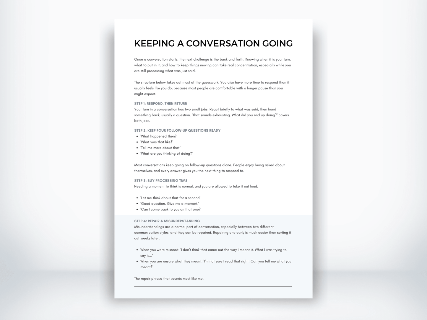 Keeping a Conversation Going PDF - My Thriving Mind