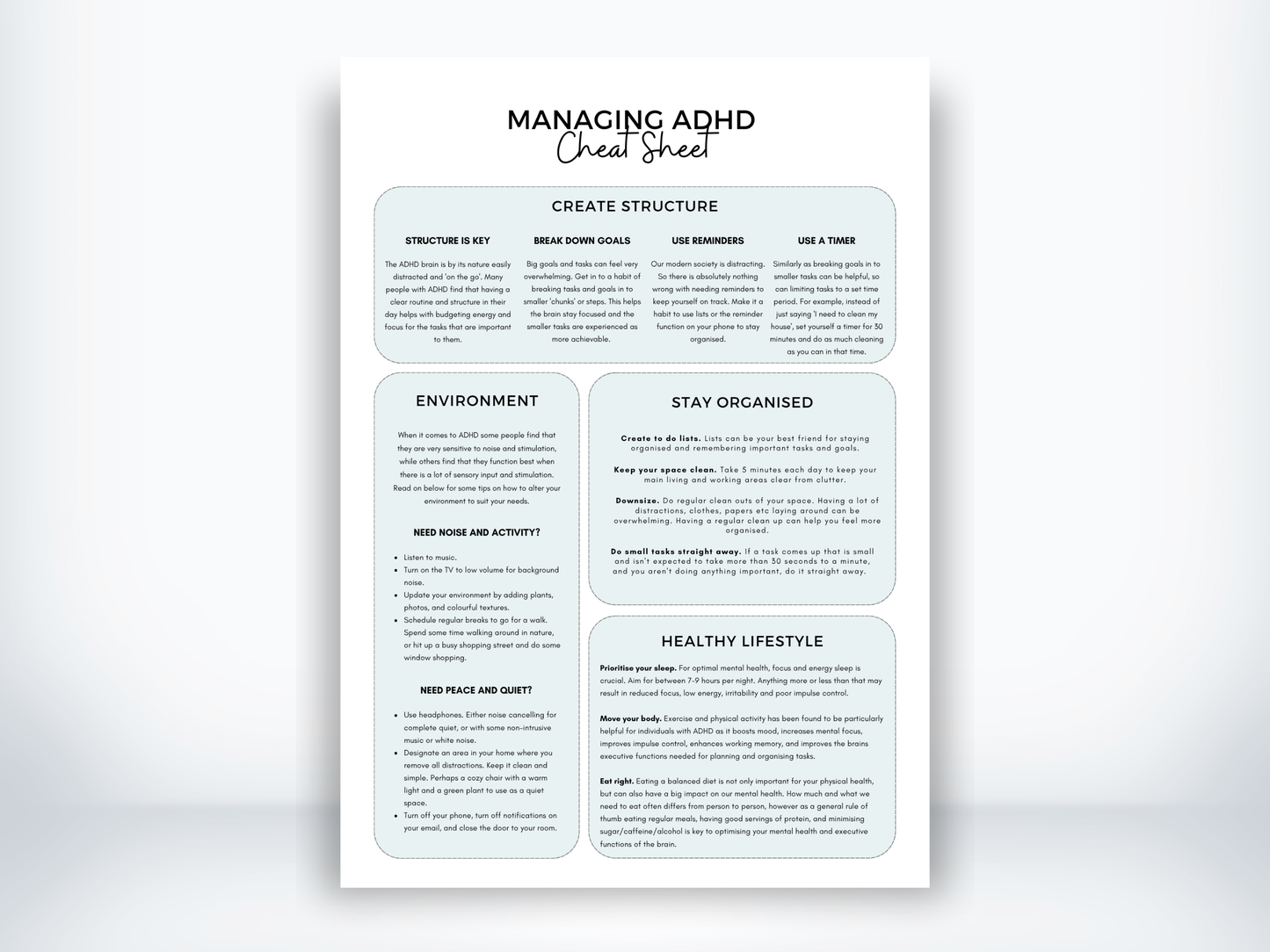 Managing ADHD Cheat Sheet PDF