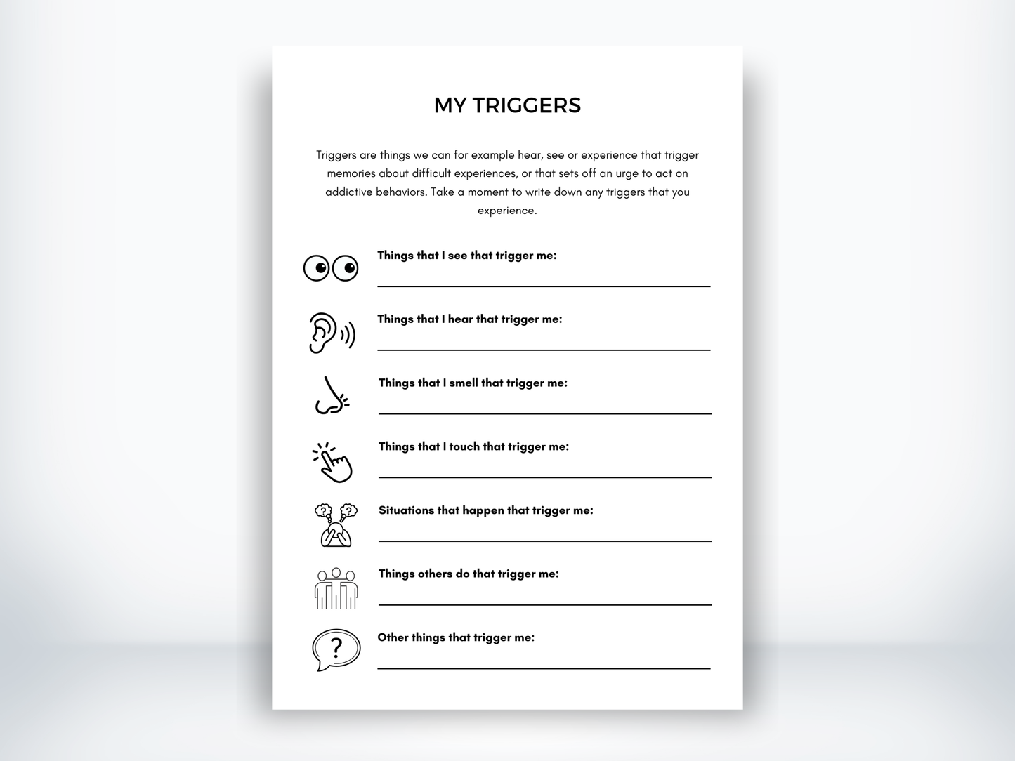 My Addiction Triggers Worksheet PDF