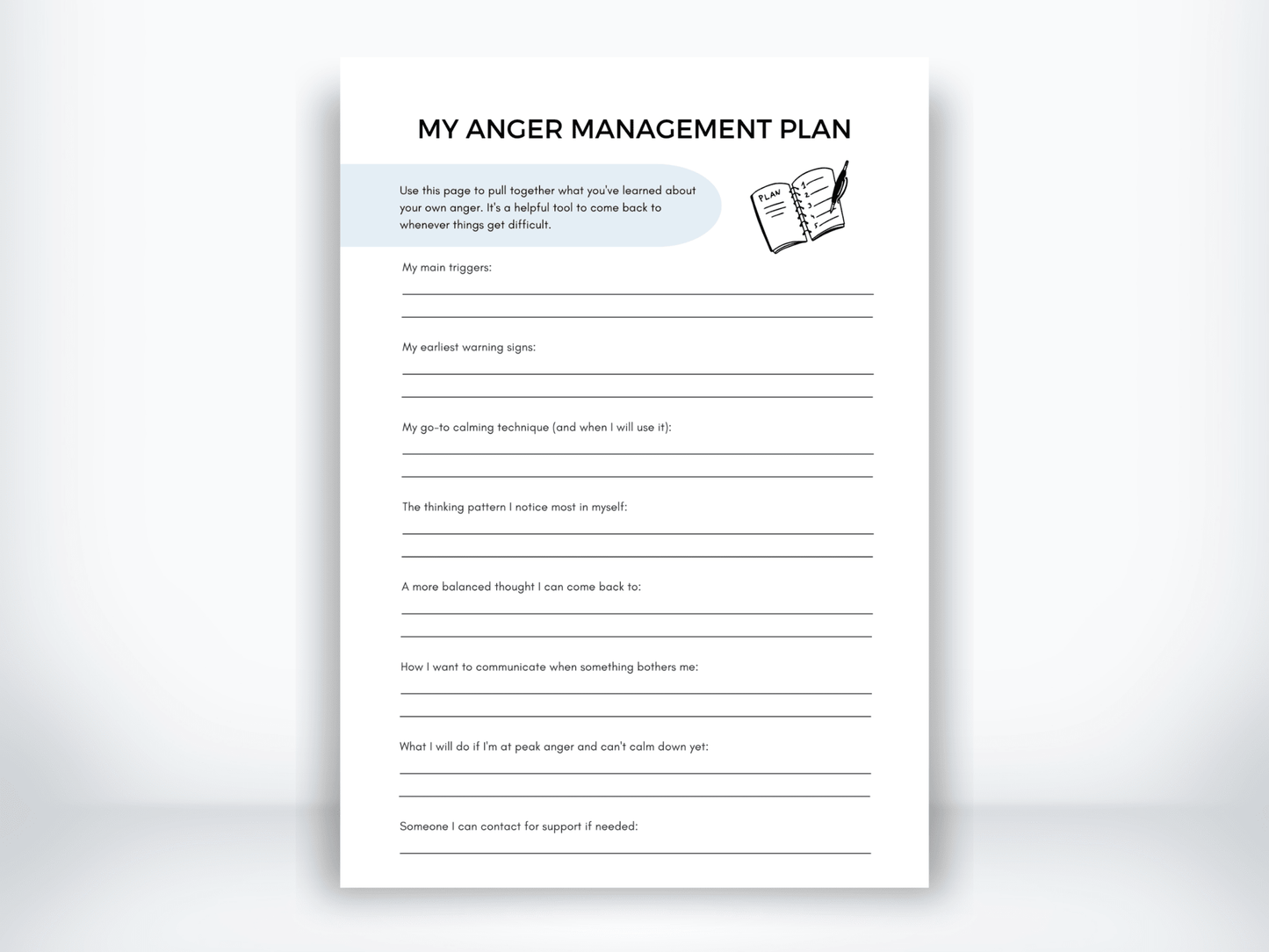 My Anger Management Plan PDF - My Thriving Mind