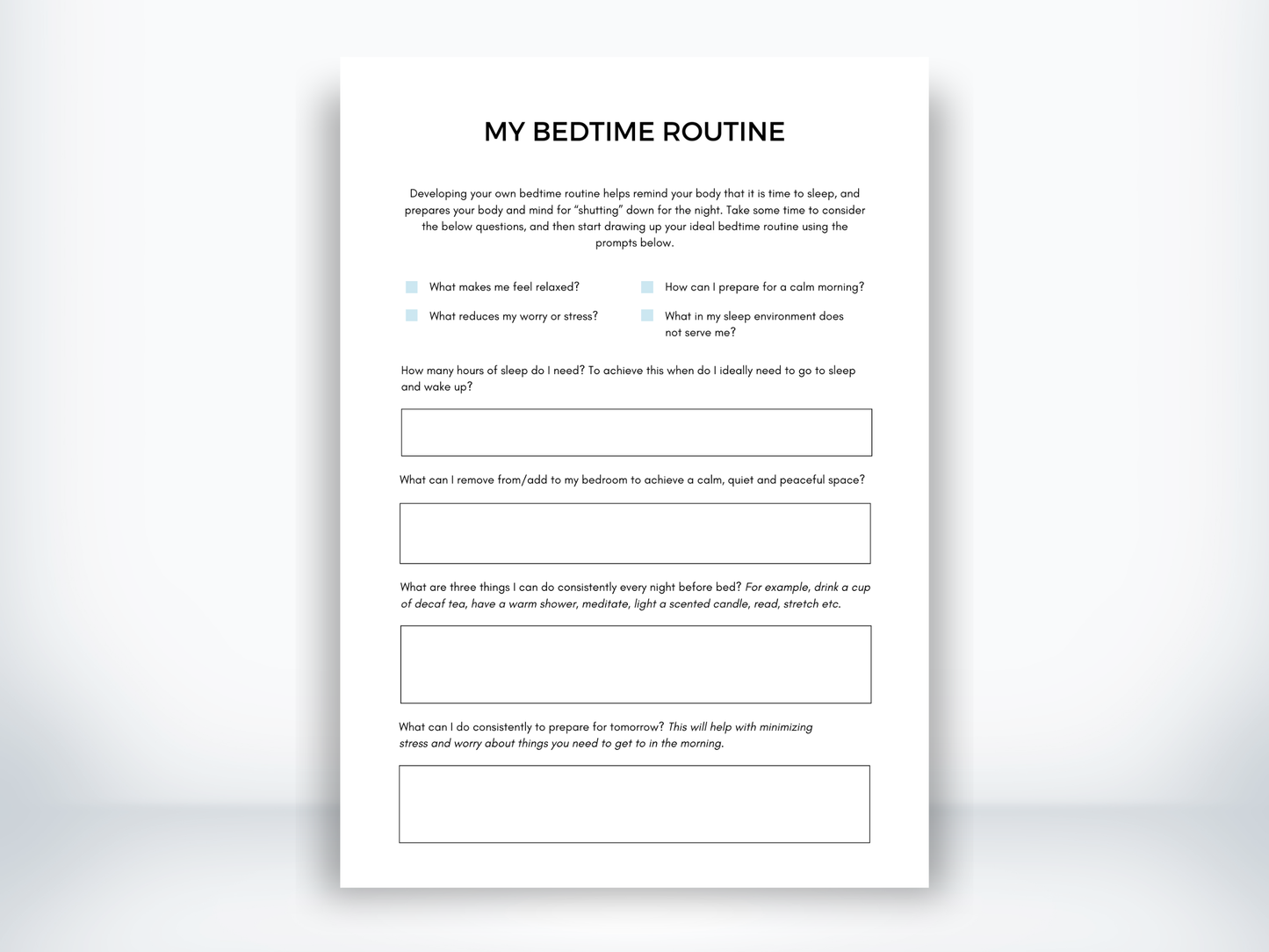 My Bedtime Routine Worksheet PDF