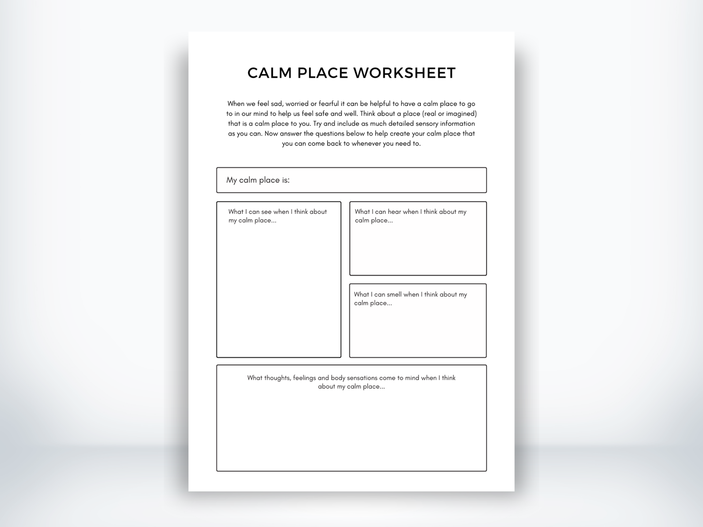 My Calm Place Worksheet PDF