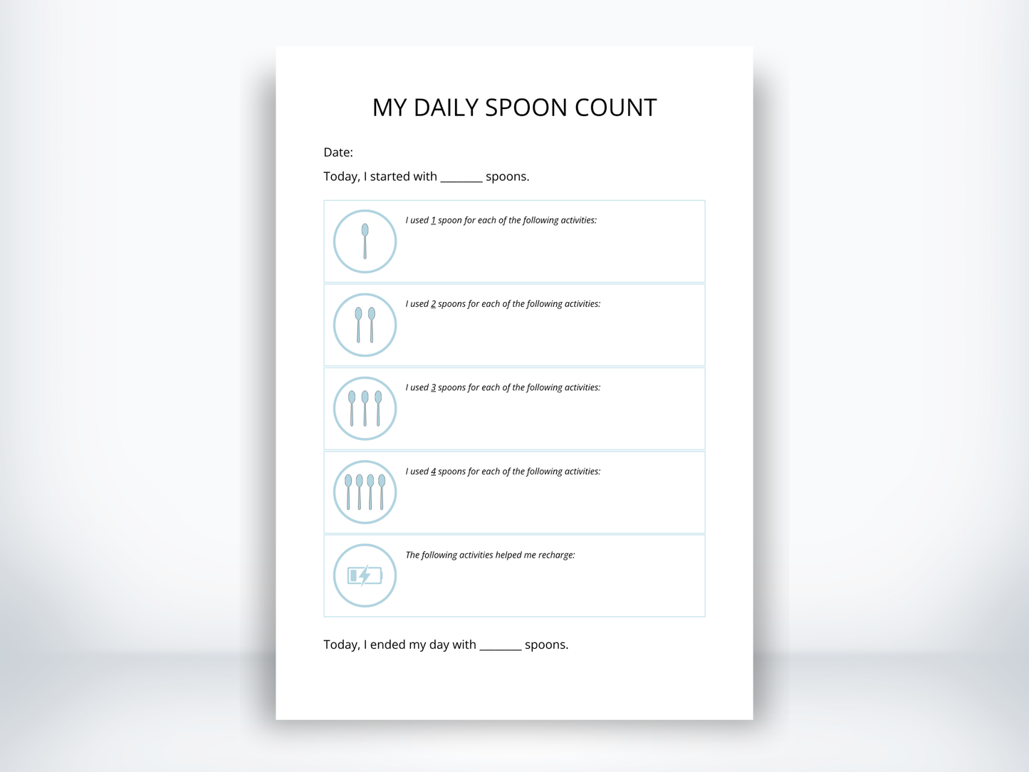 My Daily Spoon Count Worksheet PDF