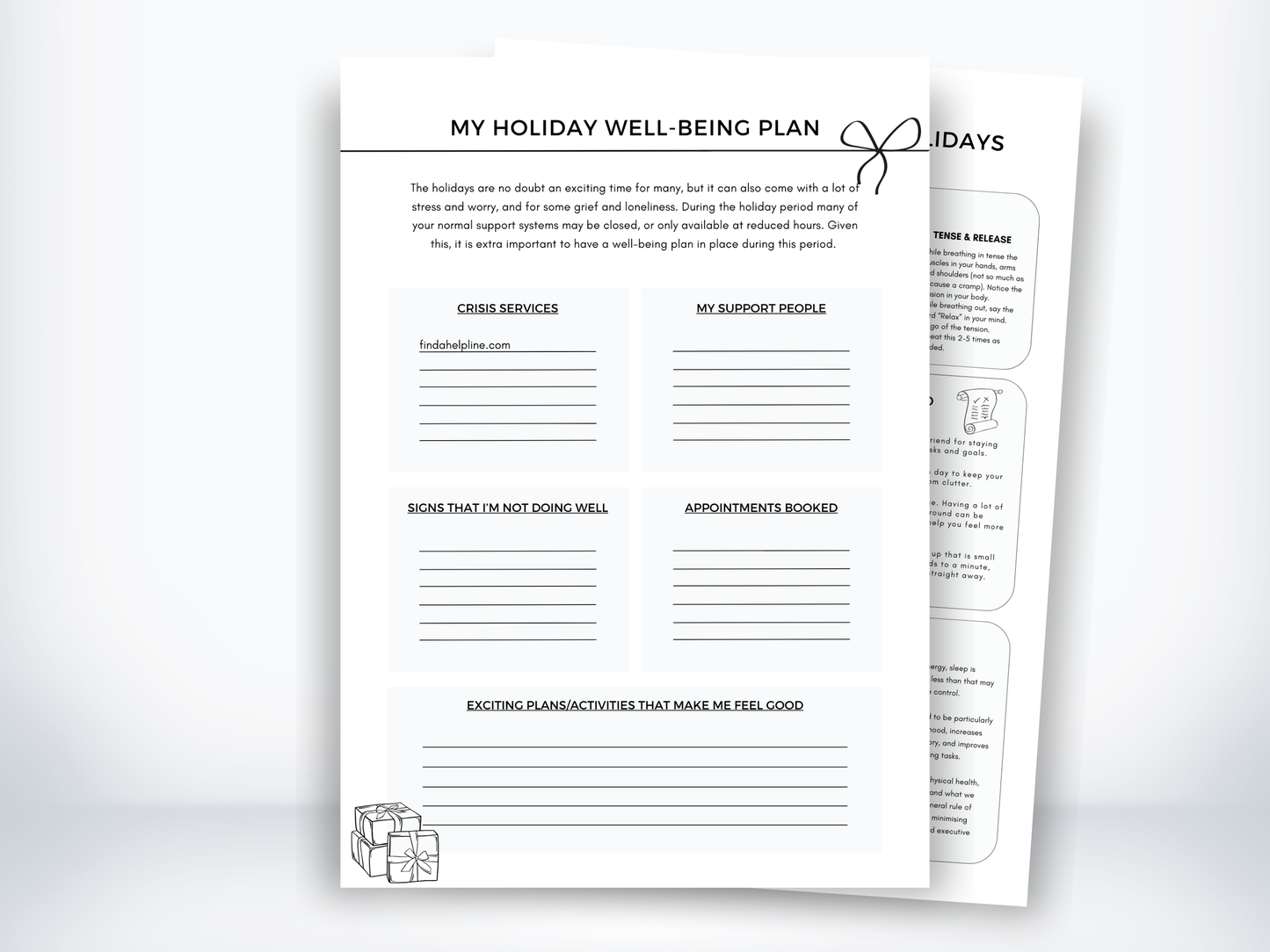 My Holiday Well-Being Plan Worksheet PDF