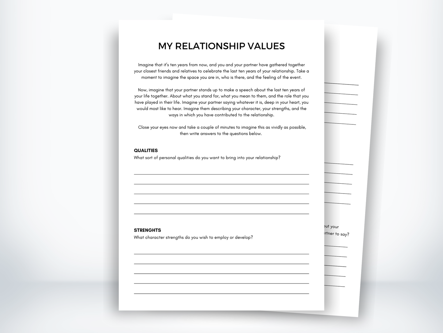 My Relationship Values Worksheet PDF