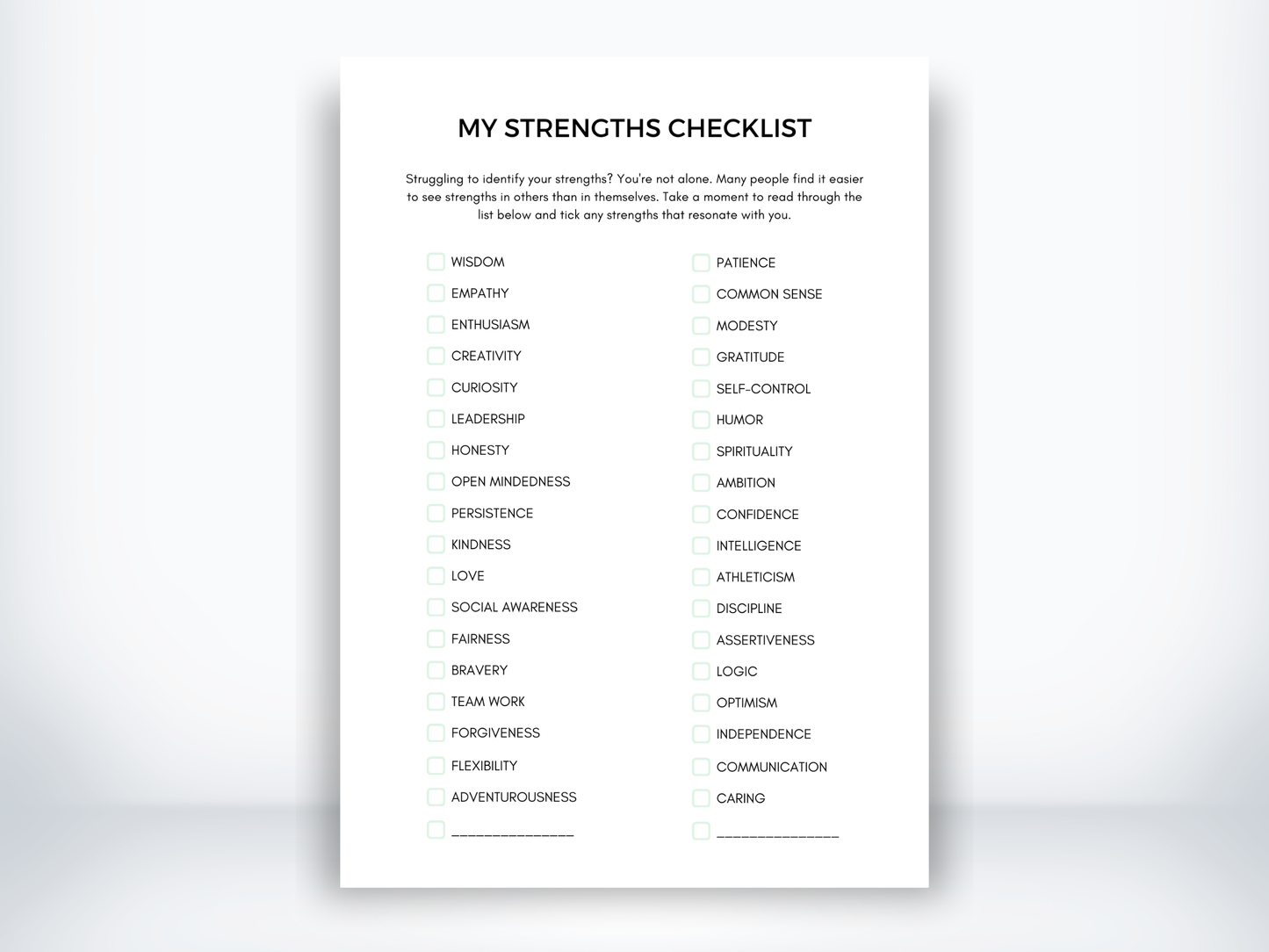 My Strengths Worksheet PDF