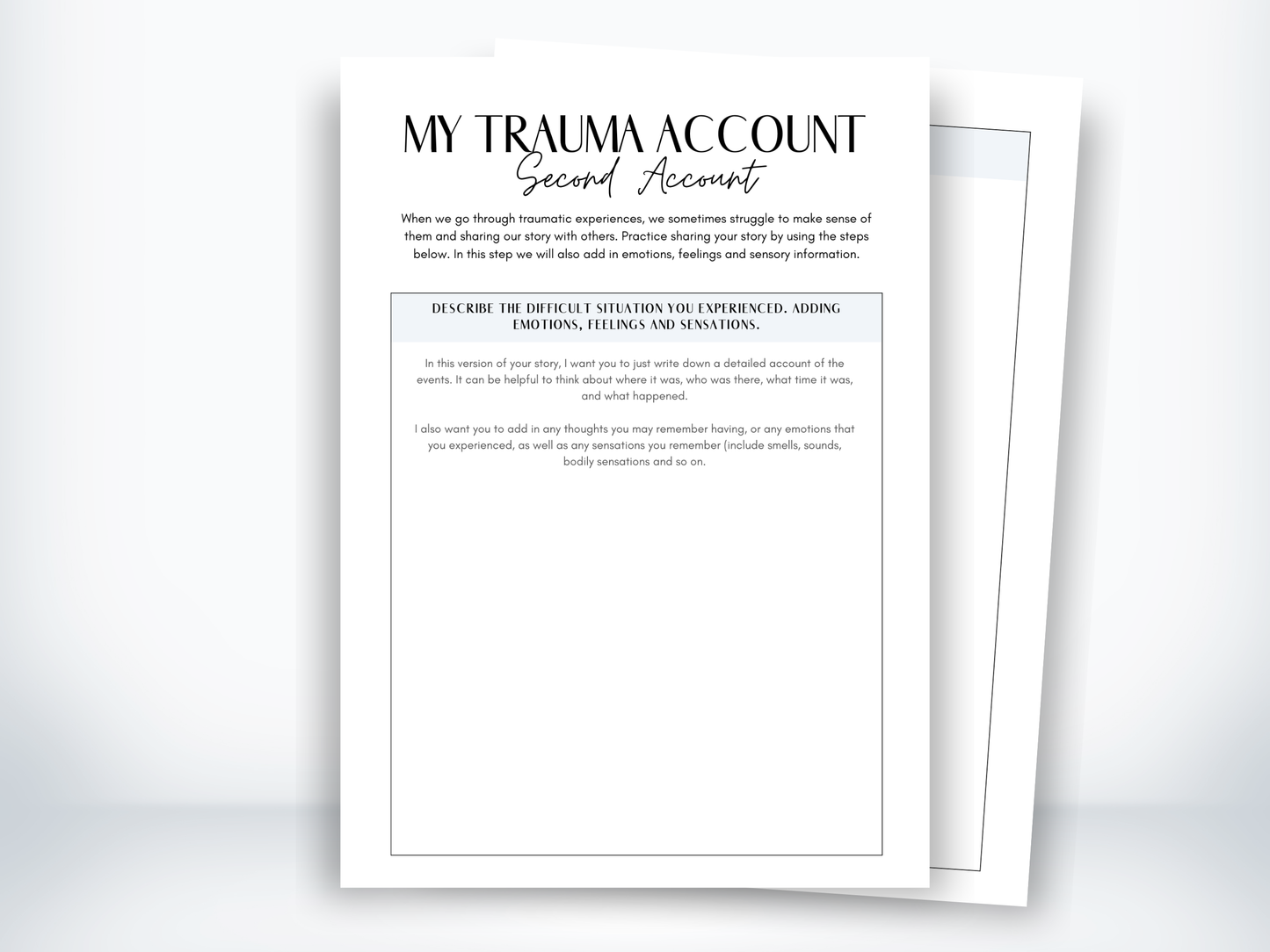My Trauma Account - Second Account Worksheet PDF