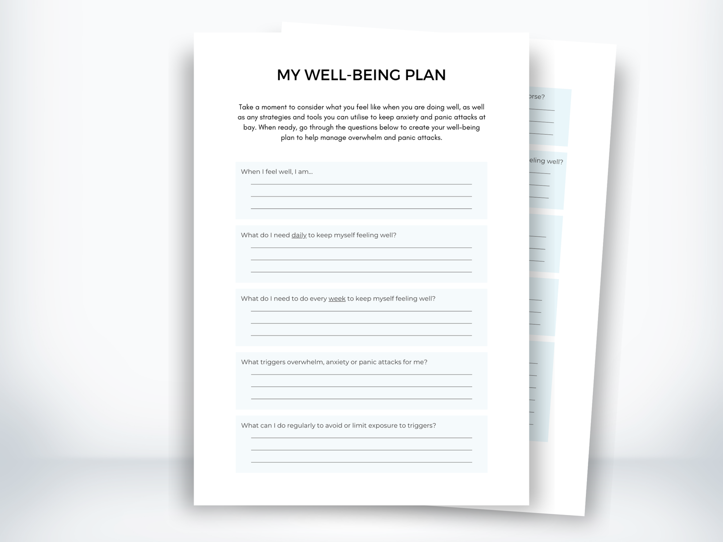 My Well-Being Plan Worksheet PDF