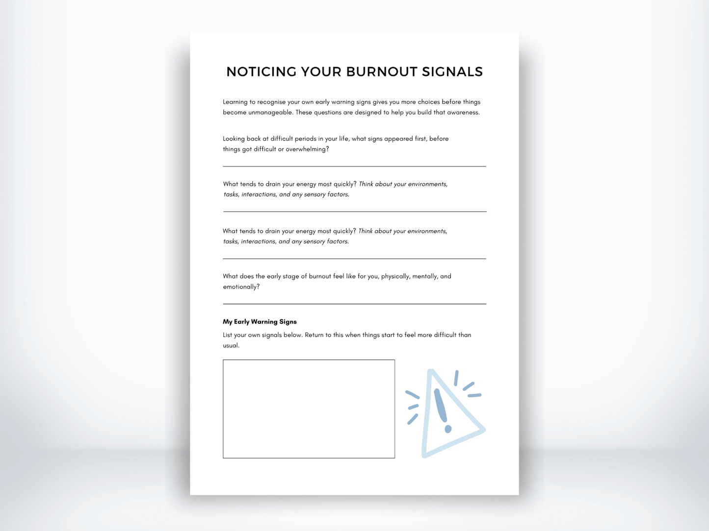 Noticing Your Burnout Signals for Autistic Burnout PDF - My Thriving Mind
