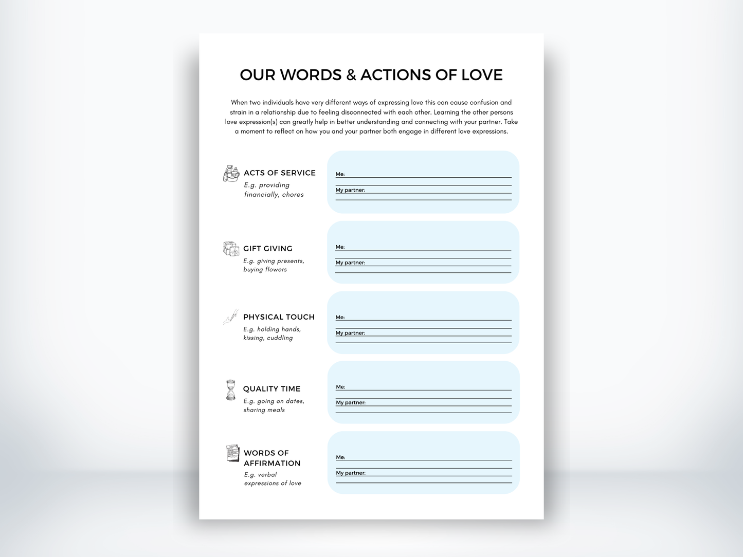 Our Words & Actions of Love Worksheet PDF