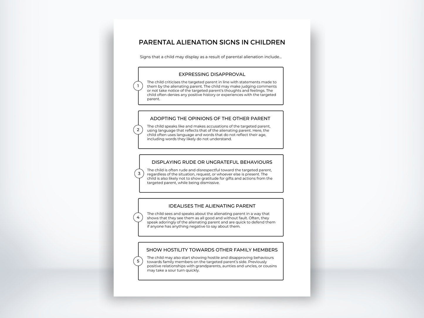 Parental Alienation Signs In Children Worksheet PDF
