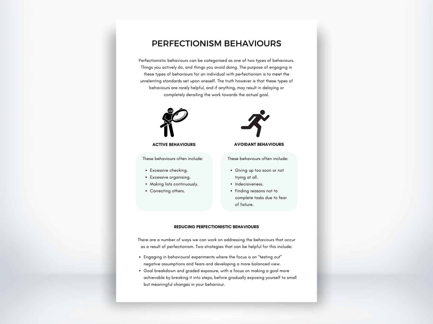 Perfectionism Behaviours Worksheet PDF