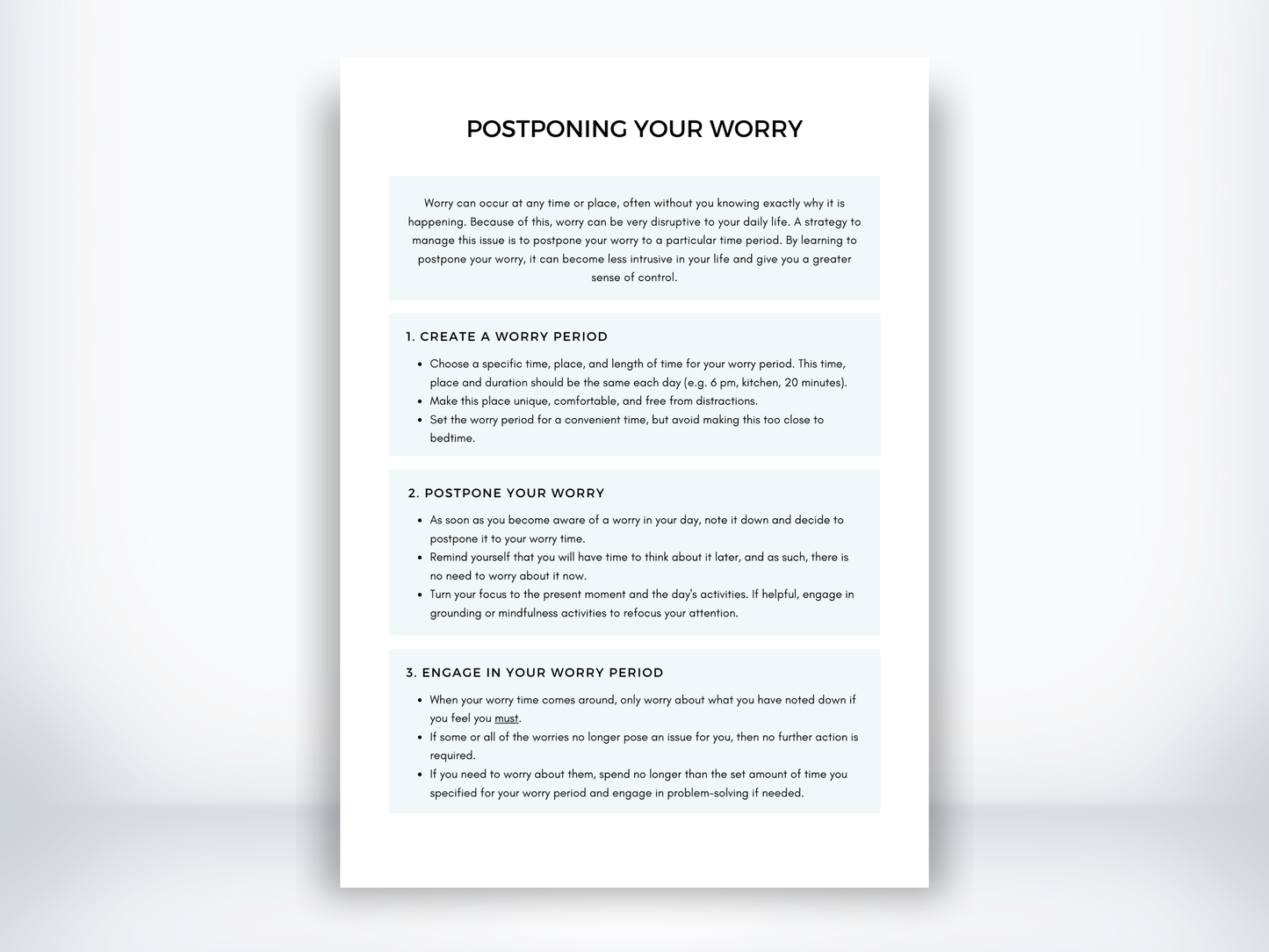 Postponing Your Worry Worksheet PDF