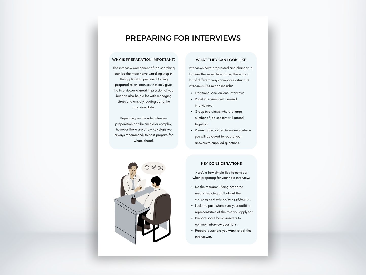 Preparing for Interviews Worksheet PDF