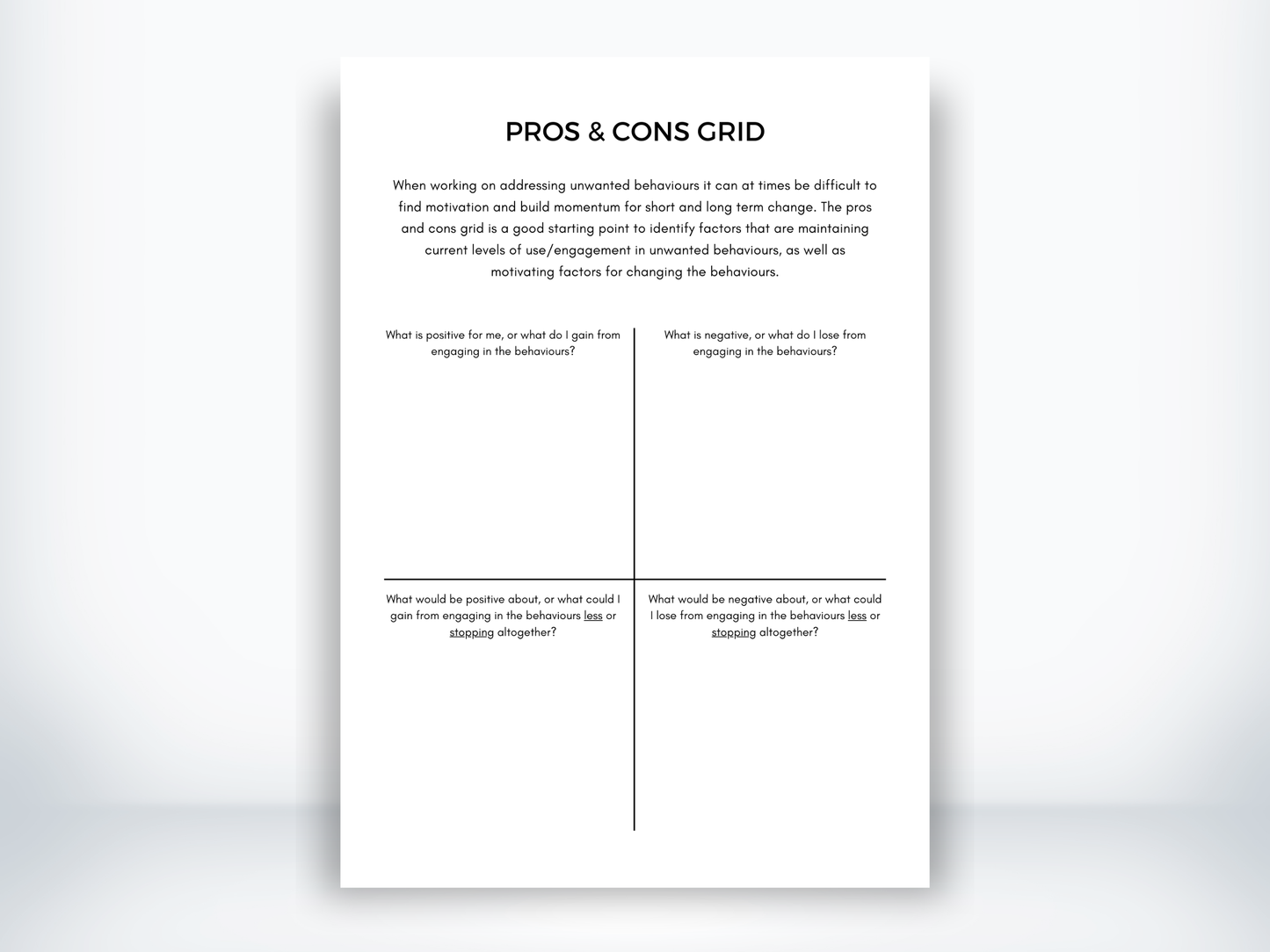 Pros & Cons Grid for Problem Solving Worksheet PDF