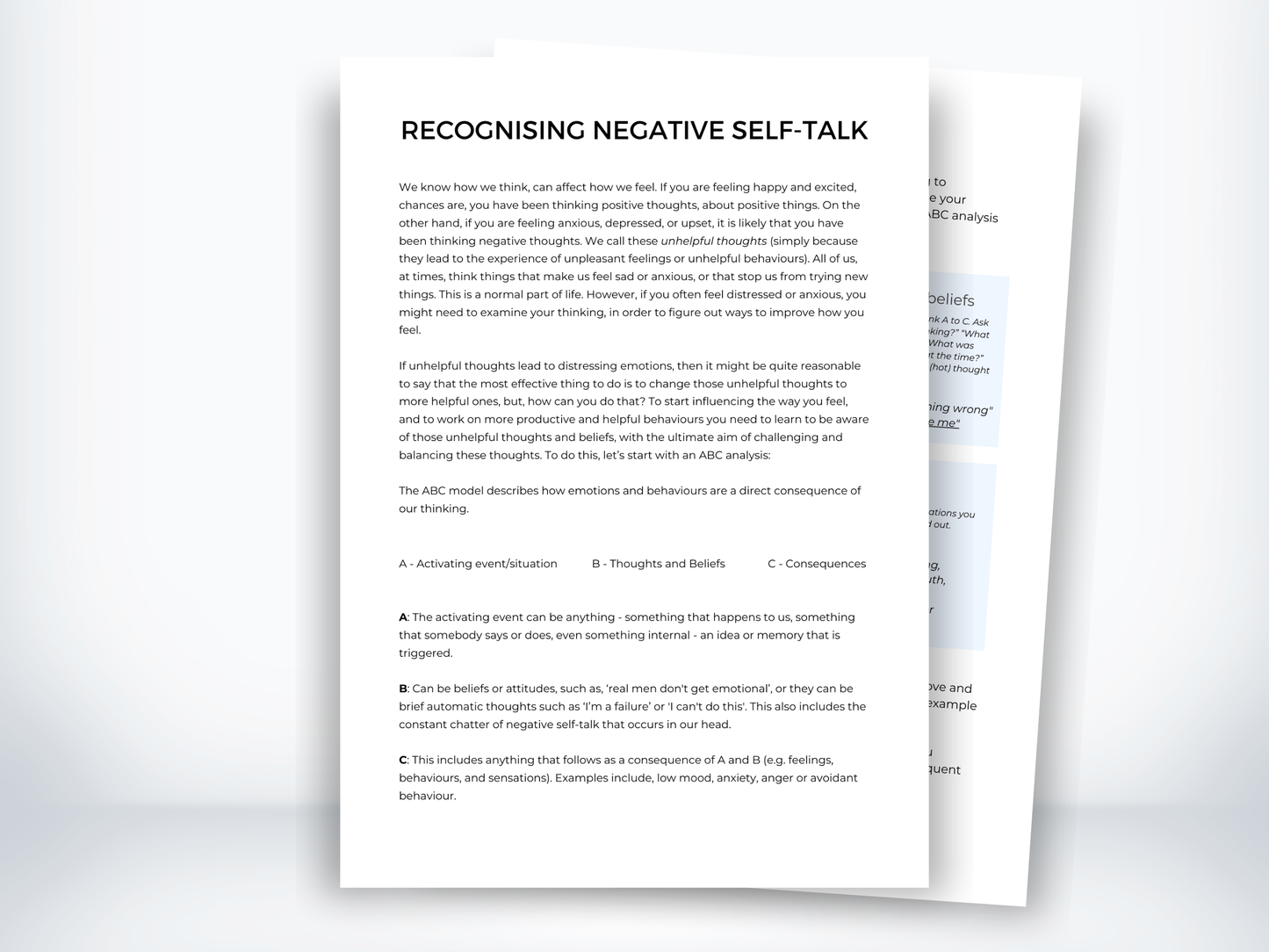 Recognising Negative Self-Talk Worksheet PDF