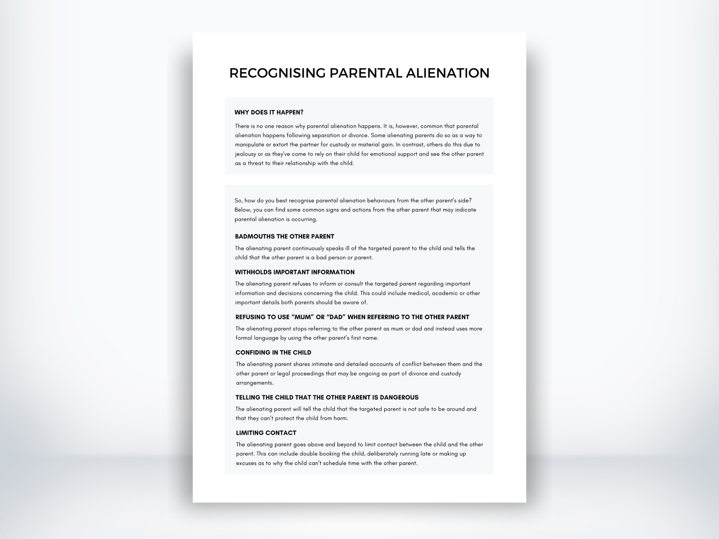 Recognising Parental Alienation Worksheet PDF