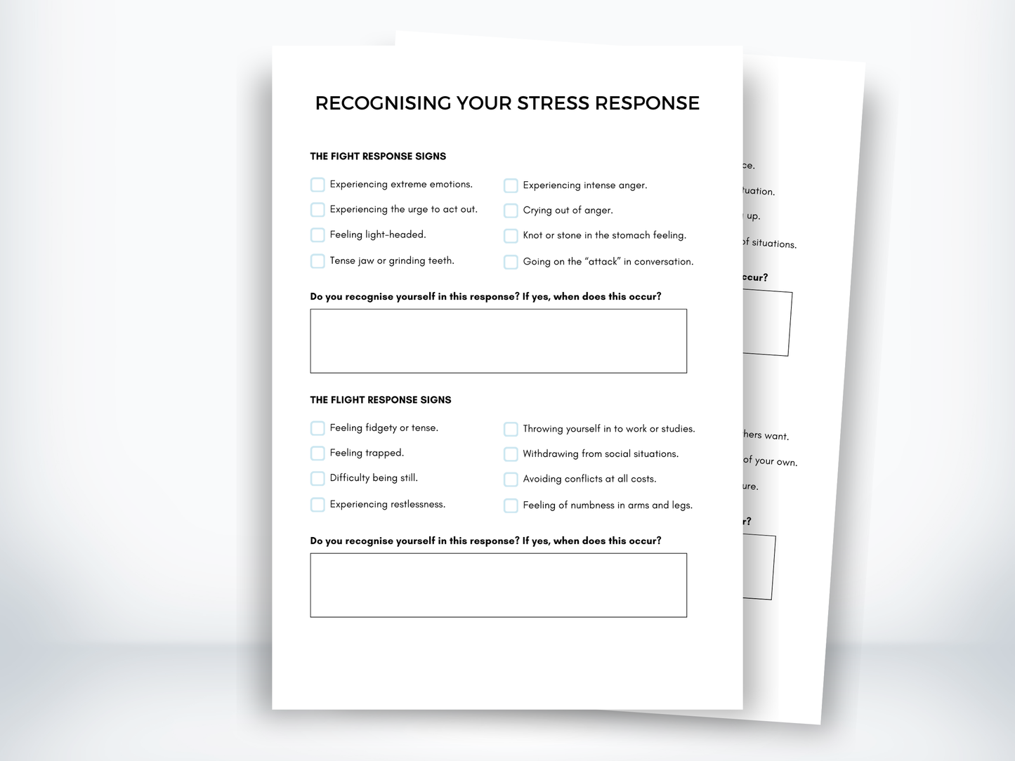 Recognising Your Stress Response Worksheet PDF