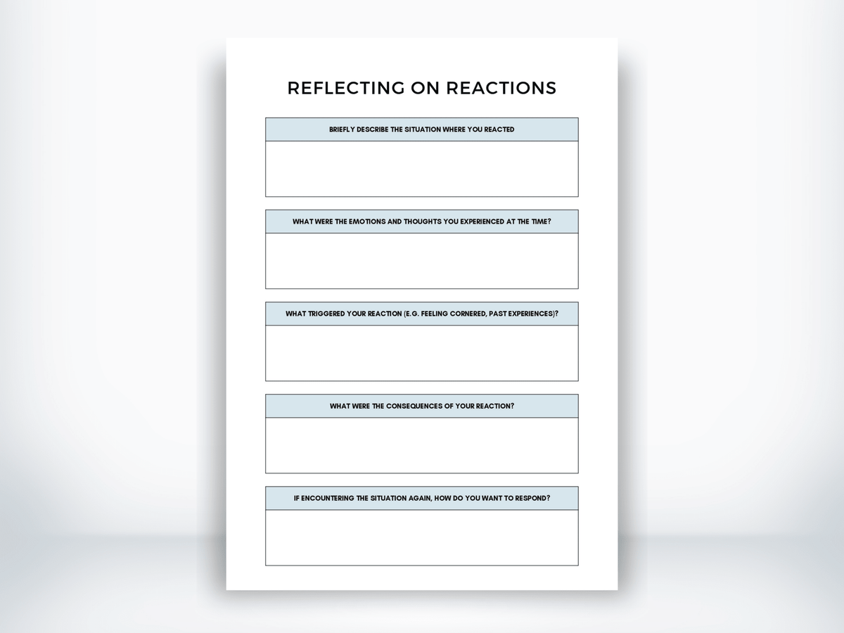 Reflecting On Reactions Worksheet PDF - My Thriving Mind