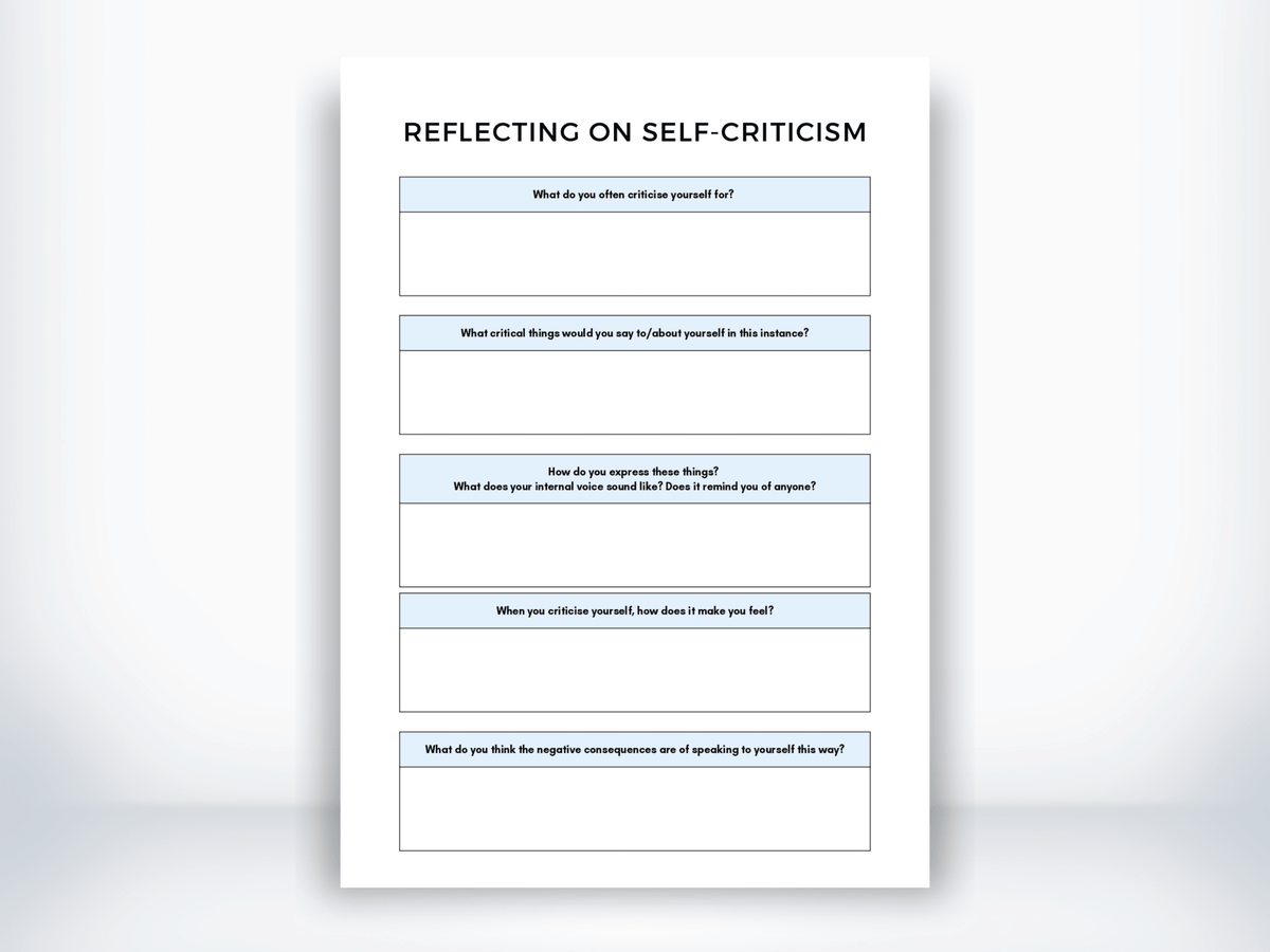 Reflecting On Self-Criticism Worksheet PDF - My Thriving Mind