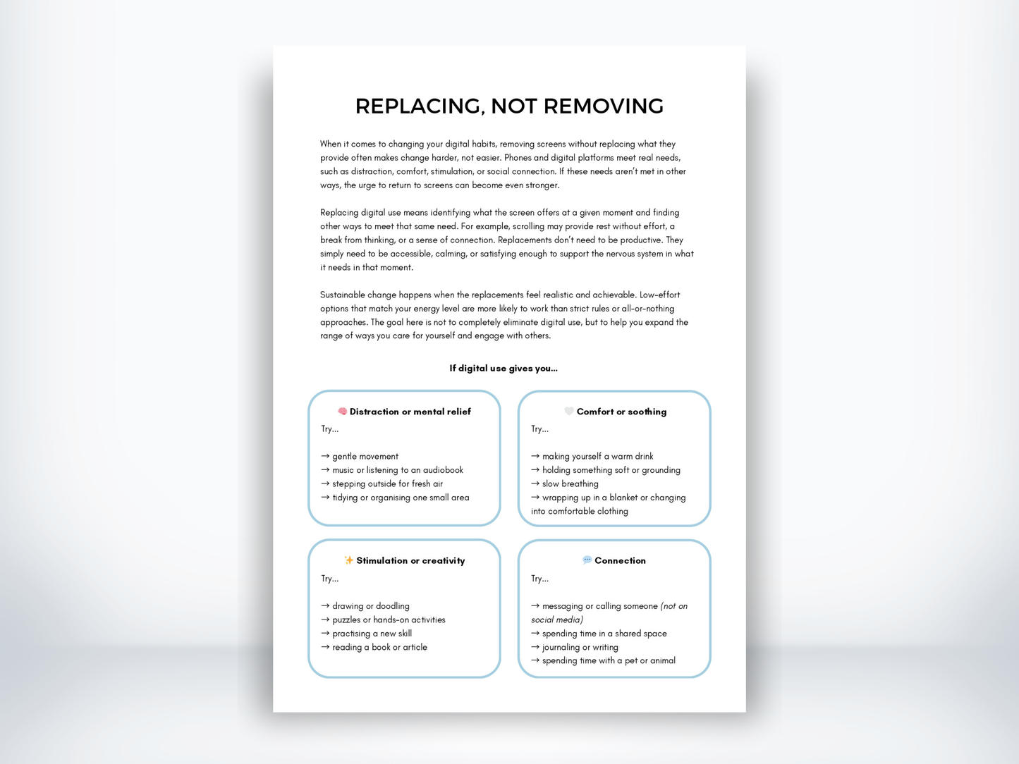 Replacing Not Removing For Digital Habits Worksheet PDF