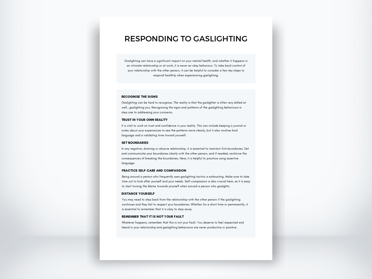 Responding To Gaslighting Worksheet PDF - My Thriving Mind