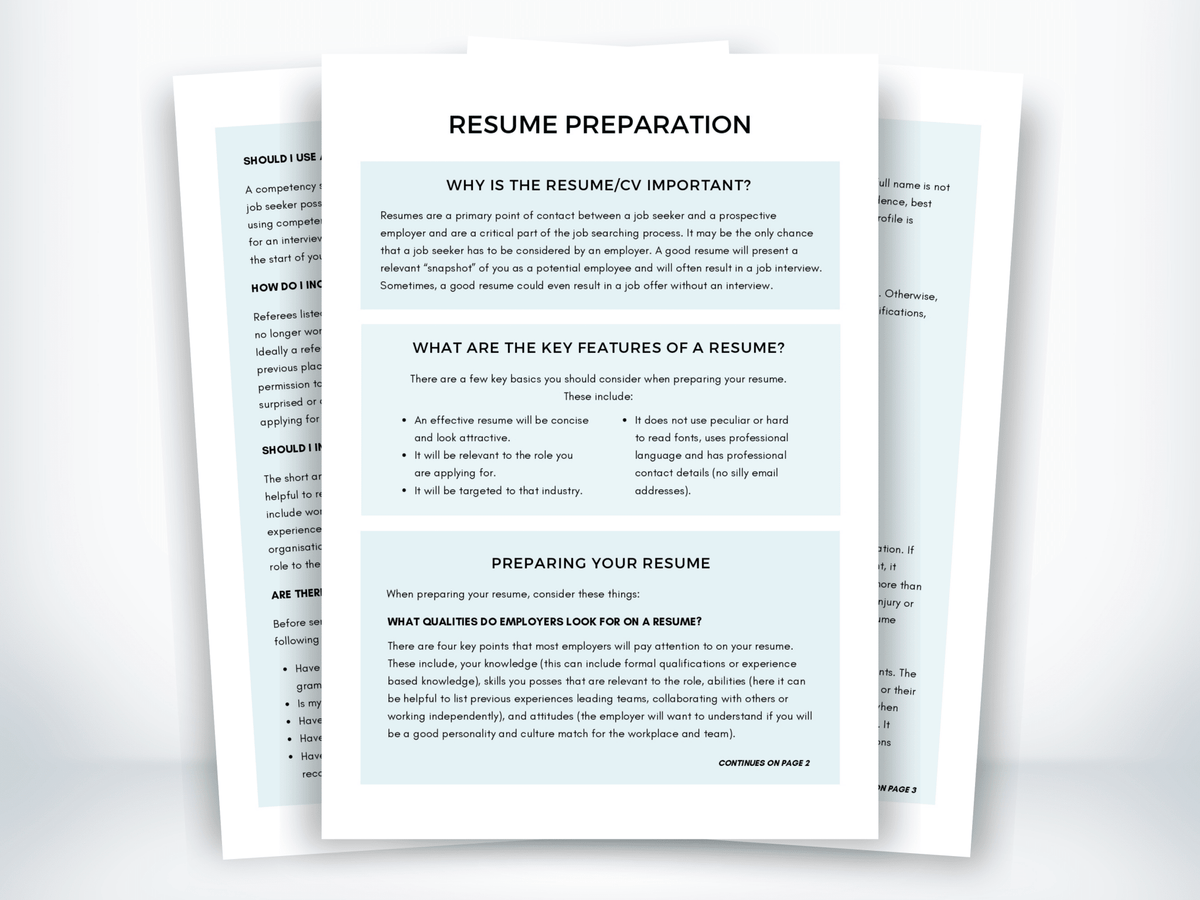 Resume Preparation Worksheet PDF - My Thriving Mind