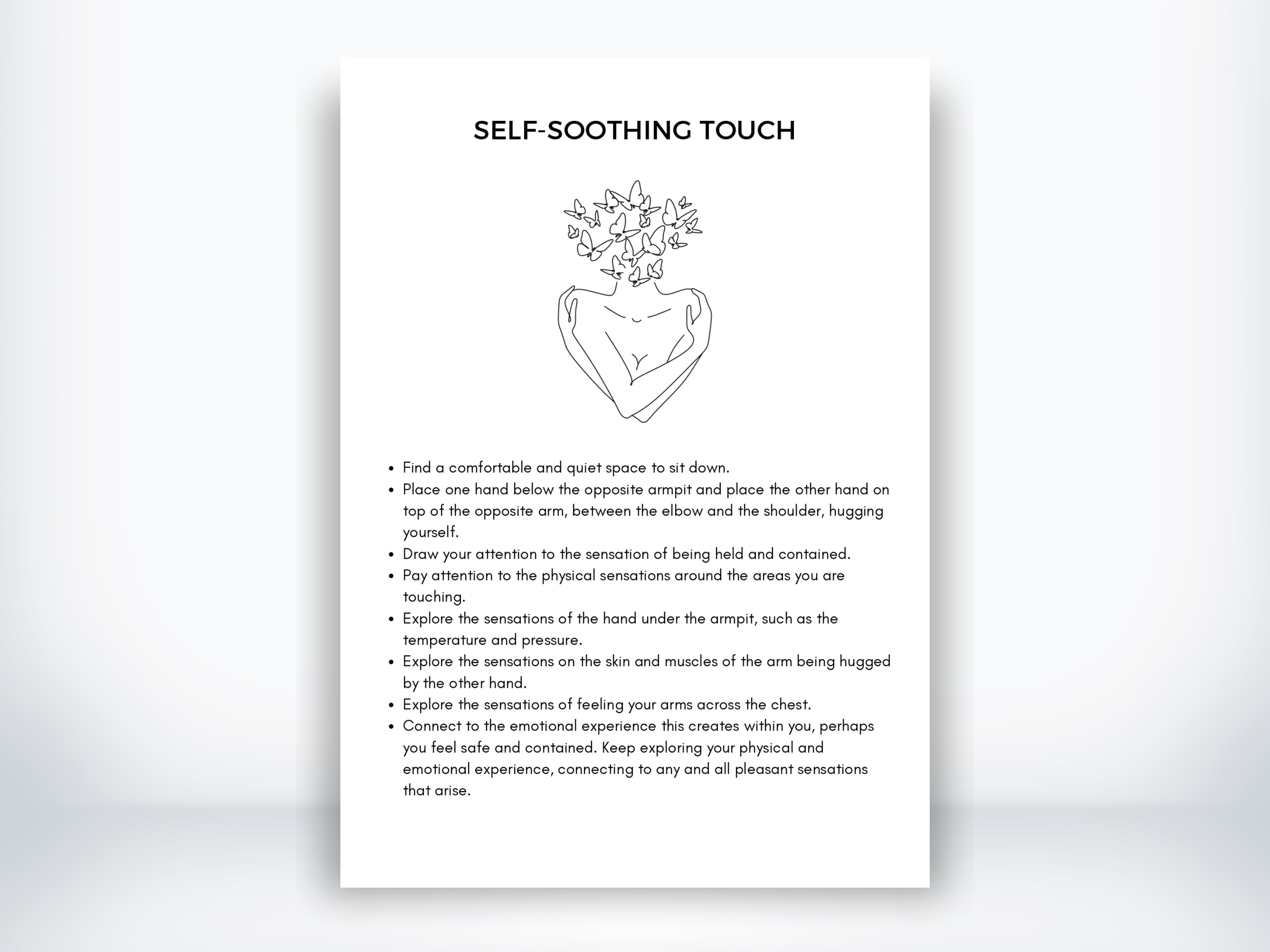 Self-Soothing Touch Technique Worksheet (PDF) | My Thriving Mind