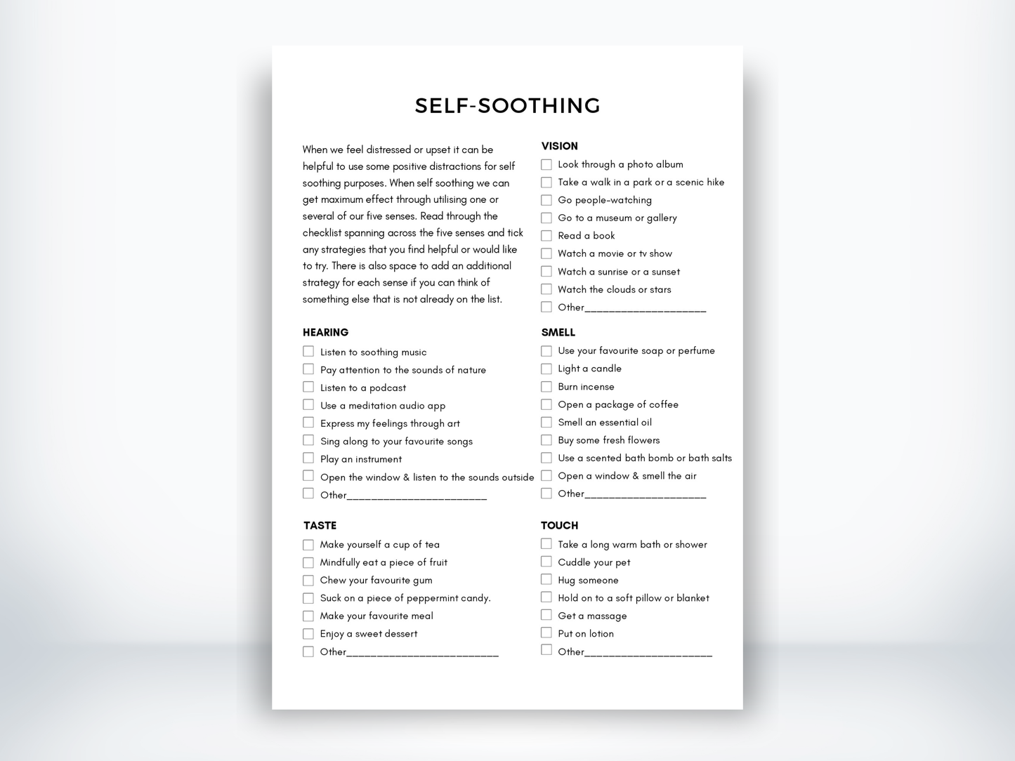 Self-Soothing for Distress DBT Skills PDF